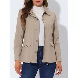 Женская однотонная куртка с карманами на талии и завязками на талии ALLEGRA K