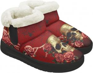 Женские зимние снежные ботинки на открытом воздухе с широким носком, теплой меховой подкладкой, модные ботинки средней высоты с противоскользящей подошвой Chririnla, Rose Skull