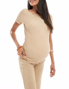 Футболка Mamalicious из фактурного джерси с вырезом-лодочкой и салатовой каймой кремового цвета Mama.Licious