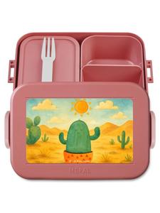 Mr. & Mrs. Panda Ланчбокс с изображением кактуса и солнца, без слогана, пастельно-красного цвета