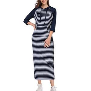 Женское летнее платье-макси с капюшоном и карманами Clearflower, Blue Stripe