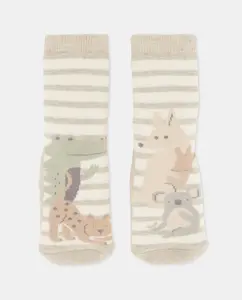 Антискользящие носочки с фантазийным принтом для девочек Cotton Juice, бежевый