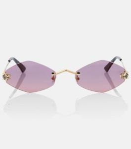 Картье Пантер геометрические солнцезащитные очки Cartier Eyewear Collection, Gold-Gold-Violet