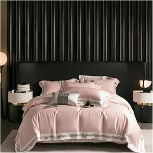 YUSIWOAL Комплект постельного белья Cotton Jacquard 1000TC с вышивкой в цветах champagne gold и black patchwork Pink