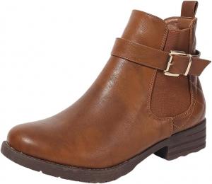 Женские осенние ботильоны на плоской подошве с застежкой-ремешком - ботинки на низком каблуке, с аксессуаром для обуви-растяжкой, идеально подходят для ежедневного комфорта AtXiteli, Brown