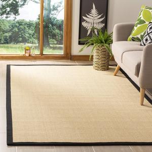 Ковер для пола SAFAVIEH, 122 x 183 см, Natural Fiber Collection, Beige & Black, Border Sisal Design, Easy Care, идеально подходит для помещений с высокой проходимостью: прихожая, гостиная, спальня (NF131A)