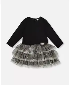 Платье для вечеринки Big Girls с блестящей сетчатой ​​юбкой, черное Deux par Deux, черный