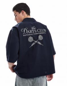 Черная рубашка свободного кроя с коротким рукавом и вышивкой на спине от ASOS DESIGN