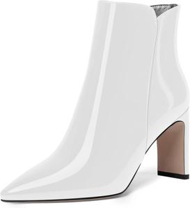 Женские ботильоны SKYSTERRY с заостренным носком, лакированные, на высокой шпильке 3,3 дюйма, с молнией, для вечеринки, White