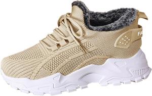 Зимние женские ботинки с водонепроницаемой поверхностью, на подкладке из искусственного меха, удобные для ходьбы, с шнуровкой и закругленным носком Generic, Khaki