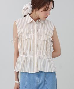 Блузка без рукавов со сборками и лентами