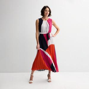 Женское платье миди из шифона без рукавов Sandra Darren, цвет pink orange abstract