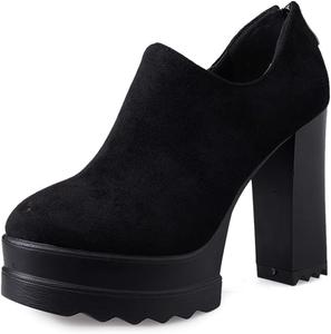 Женские ботильоны из замши с классической молнией сзади, платформой, массивным высоким каблуком и круглым носком COMFASH, Black