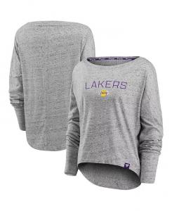 Женская серая футболка Los Angeles Lakers Nostalgia с открытыми плечами и длинными рукавами Fanatics