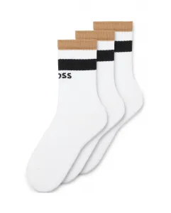 Набор из трёх однотонных белых спортивных носков для мужчин универсального размера Boss, белый