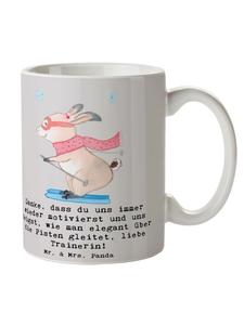 Кружка с надписью Тренер по лыжам в пастельно-сером цвете Mr. & Mrs. Panda