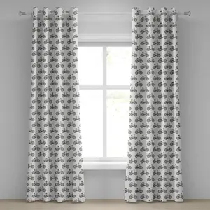 Штора для окон ABAKUHAUS с люверсами для велосипеда, нарисованная от руки, с изображением велосипедной тематики, желтый велосипед, уличное искусство, декоративная двухпанельная штора, 280 см x 245 см, горчично-черный цвет Abakuhaus