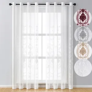 Комплект из 2 прозрачных штор, спальня, прозрачная штора с цветочной вышивкой и люверсами, шторы из вуали, украшение для гостиной, белые, 140x245 см Koheim