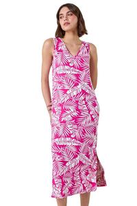 Платье миди стрейч с принтом листьев Roman, розовый