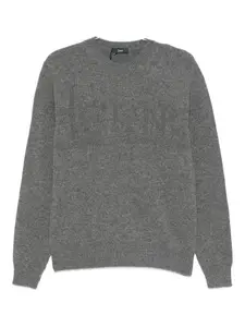 Свитер с тисненым логотипом и круглым вырезом Herno, серый