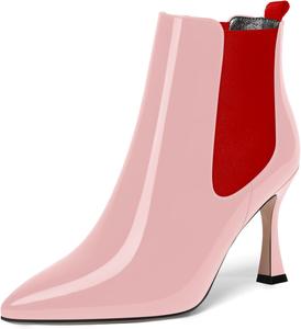 Женские лакированные ботильоны SKYSTERRY на высоком каблуке-столбике 3,3 дюйма, с острым носком для вечеринки, на молнии, Red Pink