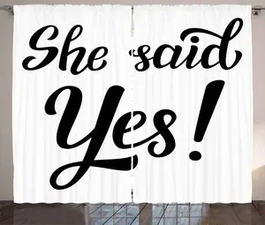 Занавеска в деревенском стиле ABAKUHAUS с цитатой Она сказала Да, присборенная штора из тесьмы для спальни с петлями и крючками, 280 x 225 см, белый и черный Abakuhaus