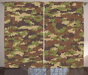 Штора ABAKUHAUS Camo Rustic с летним мозаичным узором, универсальная ленточная штора для гостиной с петлями и крючками, 280 x 225 см, зелено-коричневый, темно-коричневый Abakuhaus