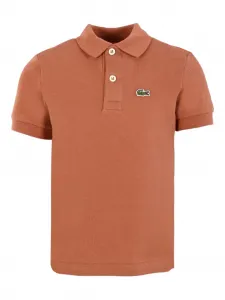 Рубашка поло с короткими рукавами и вышитым логотипом Lacoste Kids, коричневый