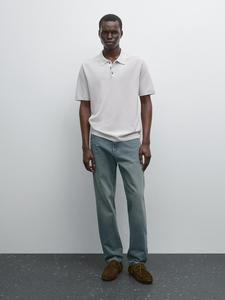 Рубашка-Поло из 100% хлопка с текстурированным трикотажем Massimo Dutti, Pearl Grey