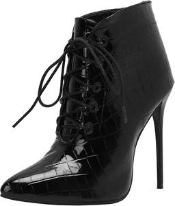 Женские сексуальные ботинки, ботинки на шпильке, ботинки с заостренным носком и шнуровкой, короткие ботинки XIEPP, Black