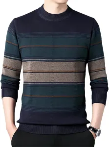 Мужской свитер с круглым вырезом и длинными рукавами в полоску
