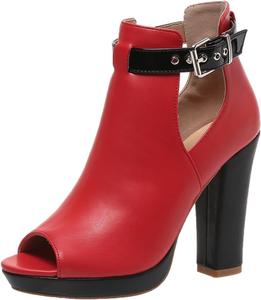 Женские открытые ботильоны с вырезом на носке, боковой ремешок с пряжкой, массивный каблук, модные короткие ботинки на щиколотку, нарядные сандалии No Brand, Red 11