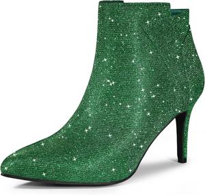 Женские ботильоны Allegra K с блестками, зауженным носком, на молнии и с каблуком-стойкой, Green