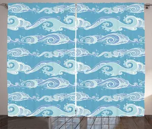 Штора ABAKUHAUS в морском стиле, морские волны, брызги океана, присборенная штора из тесьмы для спальни с петлями и крючками, 280 x 225 см, цвет морской волны, нежно-бирюзовый Abakuhaus