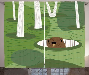 Шторы в деревенском стиле из коллекции ABAKUHAUS День сурка, Весенний сурок в норе, универсальные ленточные шторы для гостиной с петлями и крючками, 280 x 225 см, фисташковый и умбровый цвета Abakuhaus