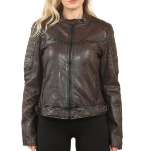 Кожаная косуха в стиле ретро с стегаными деталями TruClothing, коричневый