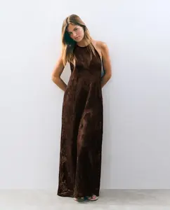 Полупрозрачное вышитое длинное платье Brownie, коричневый