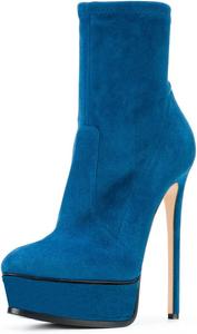 Женские стильные ботильоны FSJ, тонкий высокий каблук, платформа, заостренный носок, замша, для вечеринки, офиса и повседневной носки, размеры 4-15 US, Blue