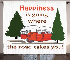 Штора ABAKUHAUS Приключения в деревенском стиле, тема путешествий, присборенная штора из тесьмы для спальни с петлями и крючками, 280 x 225 см, цвет: белый, изумрудно-красный Abakuhaus