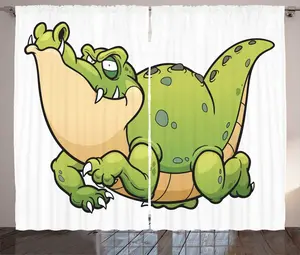 Штора ABAKUHAUS Crocodile Rustic с рисунком "Крупный аллигатор", универсальная ленточная штора для гостиной с петлями и крючками, 280 x 225 см, цвет: яблочно-зеленый, белый Abakuhaus