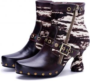 Женские кожаные ботильоны на устойчивом каблуке CrazycatZ, винтажные, средней высоты, разноцветные, Black