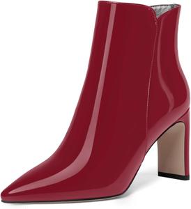 Женские ботильоны SKYSTERRY с заостренным носком, лакированные, на высокой шпильке 3,3 дюйма, с молнией, для вечеринки, Burgundy