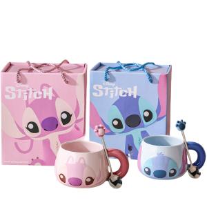 Креативная пара фарфоровых кружек, практичная кофейная кружка, женская кружка для воды Disney, Stitch Angel Matching Couple Cups
