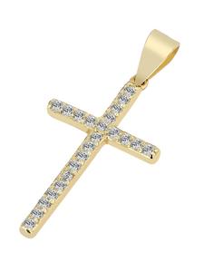 Adeliás Женский кулон - крестик из серебра 925 пробы с кубическим цирконием в золотой оправе