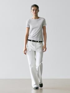 Футболка с коротким рукавом и двойной окантовкой Massimo Dutti, grey