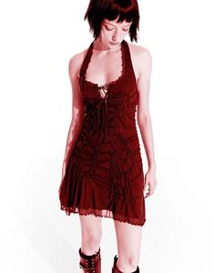 Мини-платье Bershka со сборками и кружевом бордового цвета