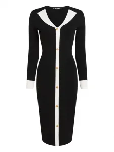 Трикотажное платье с контрастным воротником KARL LAGERFELD, черный