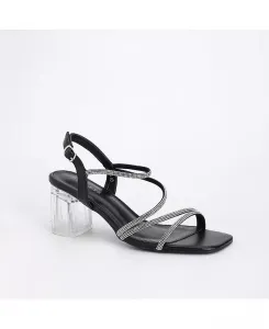 Сандалии Hera на прозрачном каблуке с ремешками и стразами BERNESS, черный
