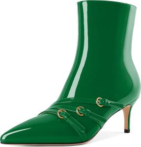 Женские ботильоны на невысоком каблуке с пряжкой, заостренным носком, для офиса, стильные и удобные, каблук 2,5 дюйма Younton, Patent Green