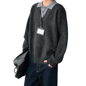 Трикотажная водолазка Unisex с V-образным вырезом Moderate VanCamel, темно-серый[upgraded]